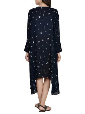 navy blue printed georgette asymmetric dress - 12483140 - Standard Image - 3