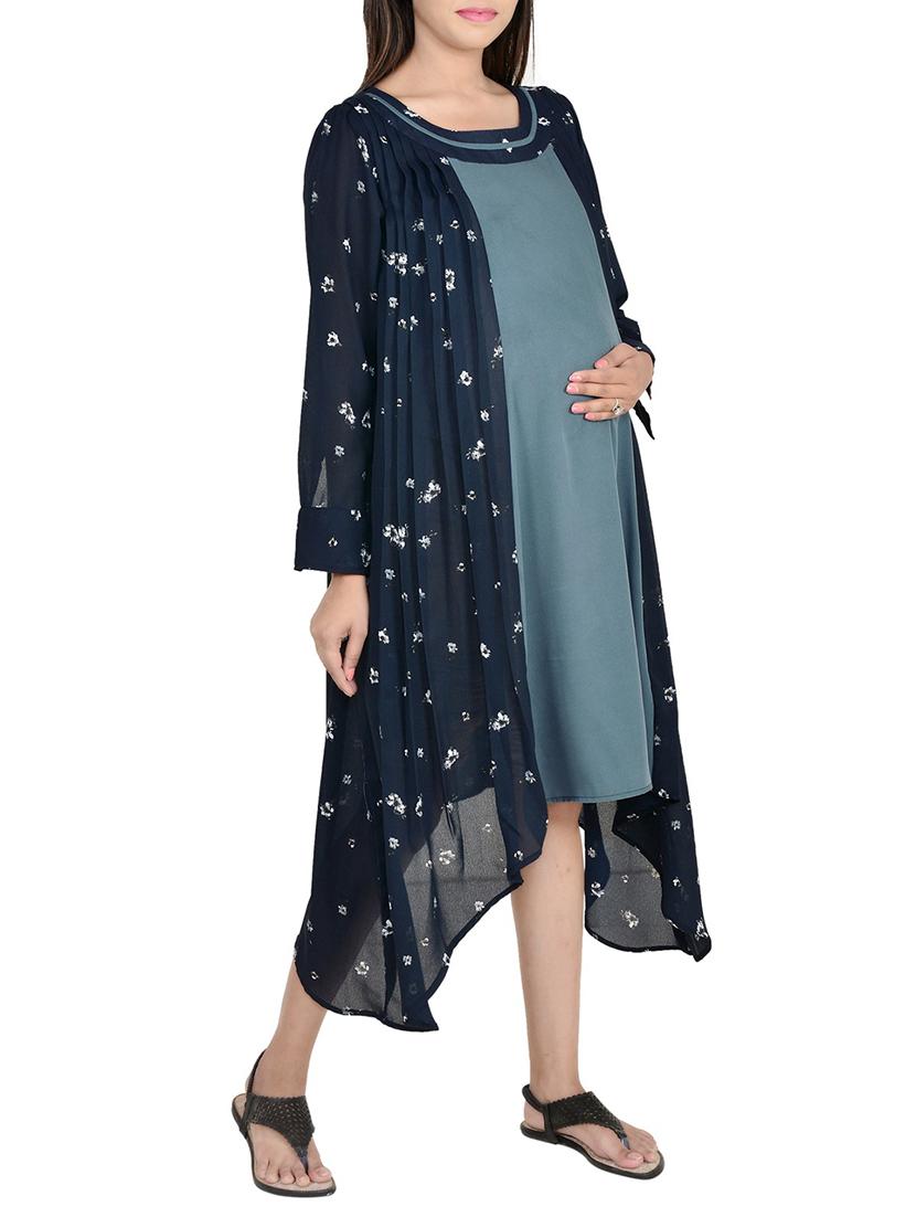 navy blue printed georgette asymmetric dress - 12483140 - Zoom Image - 2