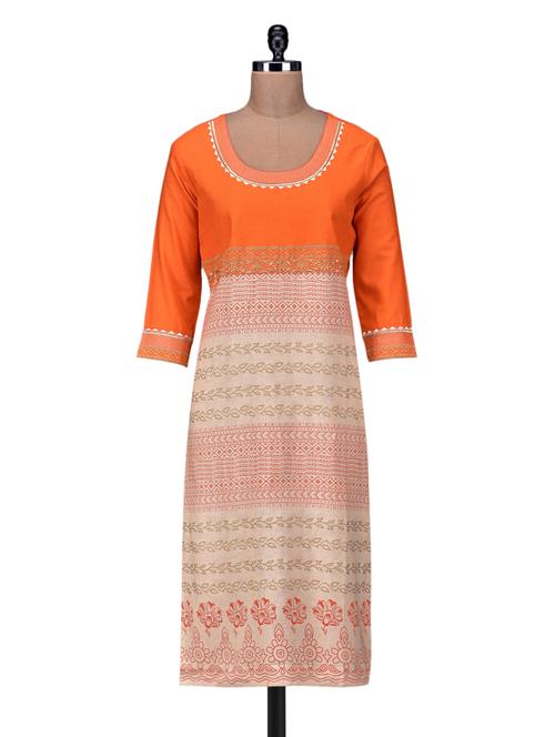 beige orange zardosi embroidered khadi kurta - 1248642 - Standard Image - 1