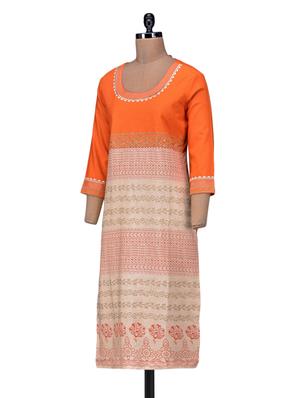 beige orange zardosi embroidered khadi kurta - 1248642 - Standard Image - 2
