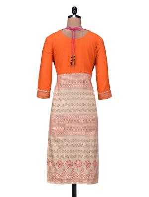 beige orange zardosi embroidered khadi kurta - 1248642 - Standard Image - 3