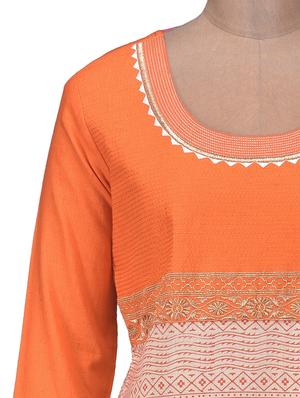 beige orange zardosi embroidered khadi kurta - 1248642 - Standard Image - 4