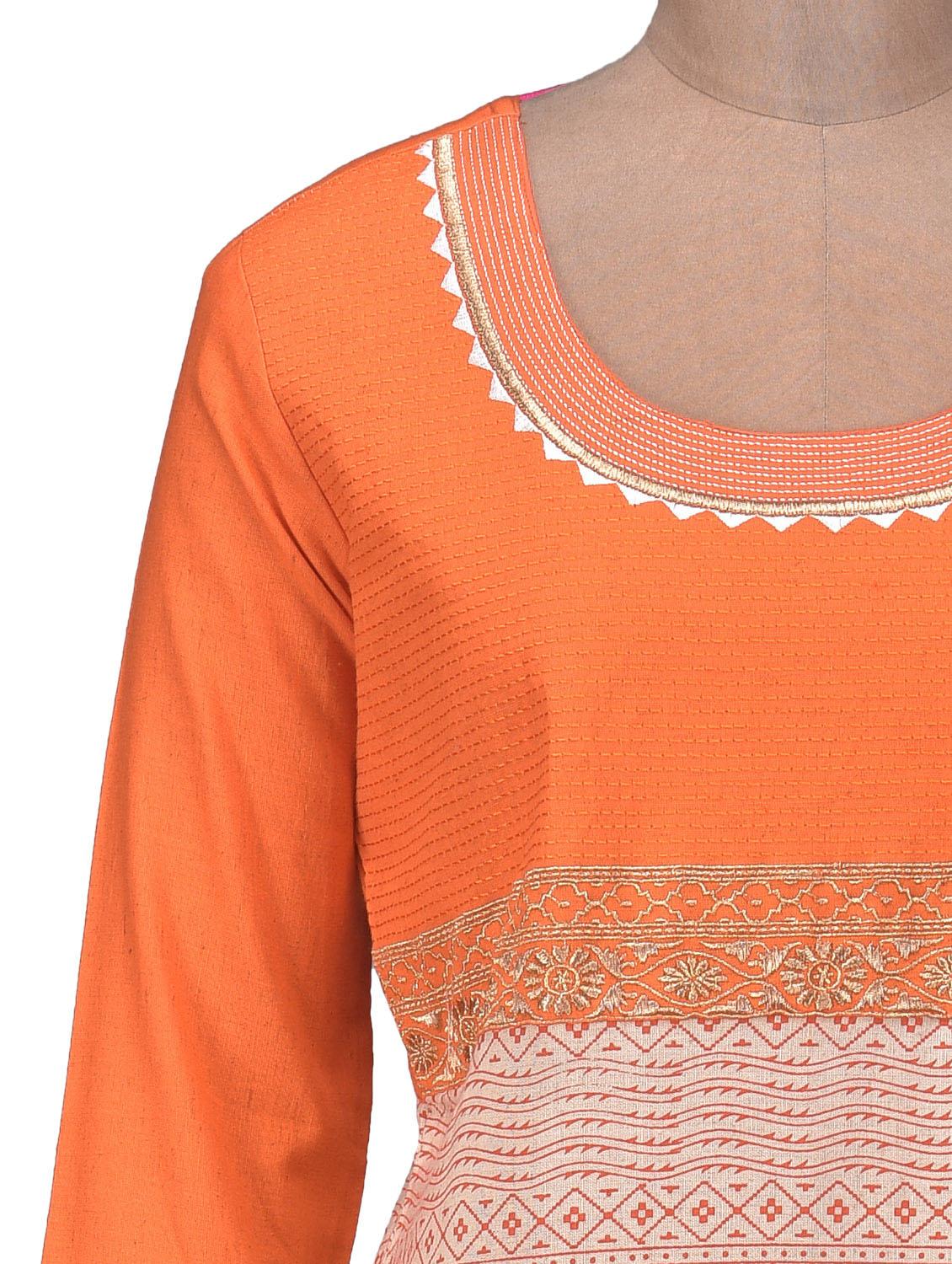 beige orange zardosi embroidered khadi kurta - 1248642 - Zoom Image - 4