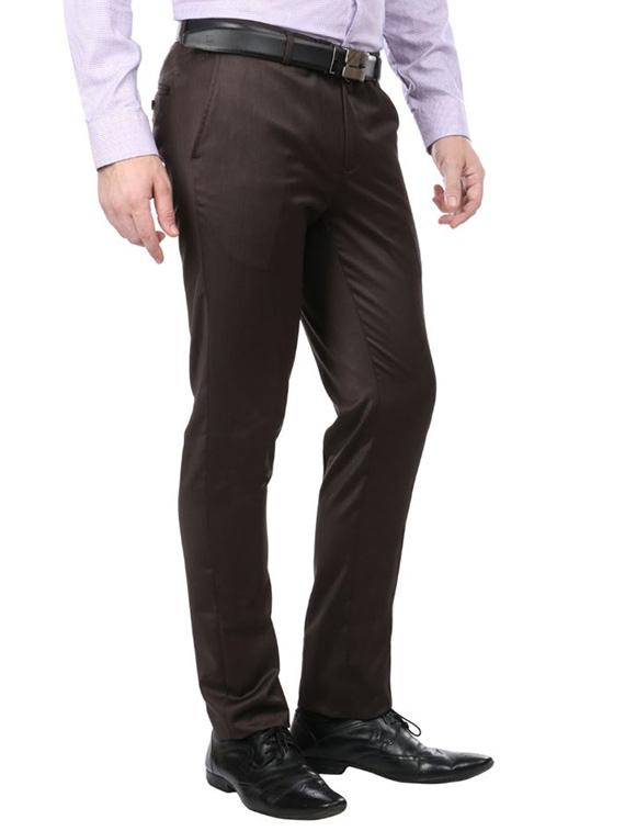 brown polyester flat front trousers formal - 12487191 - Zoom Image - 2