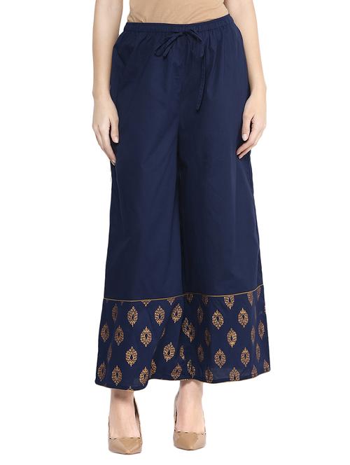 navy blue printed cotton palazzo - 12487231 - Standard Image - 1