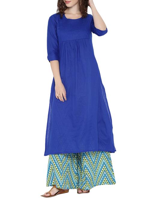 blue cotton long kurta - 12496409 - Standard Image - 1