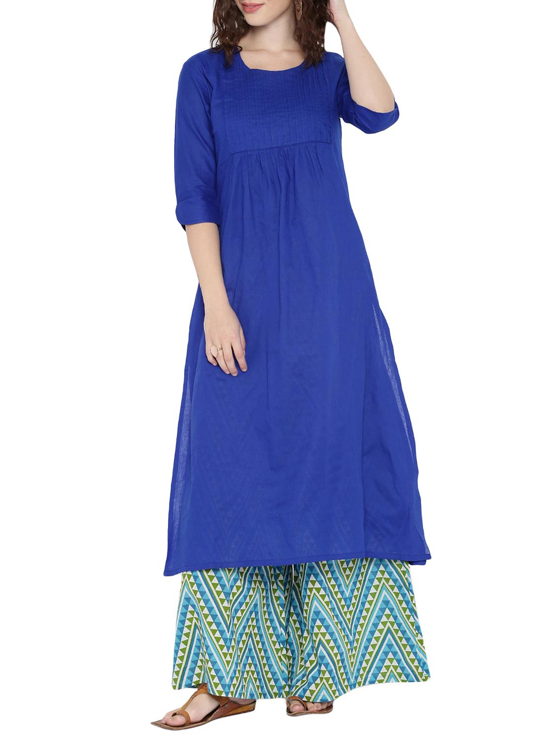 blue cotton long kurta - 12496409 - Zoom Image - 1
