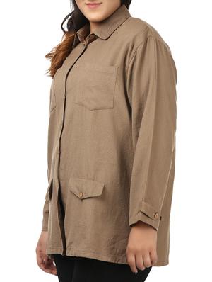 brown cotton plus shirt - 12496897 - Standard Image - 2