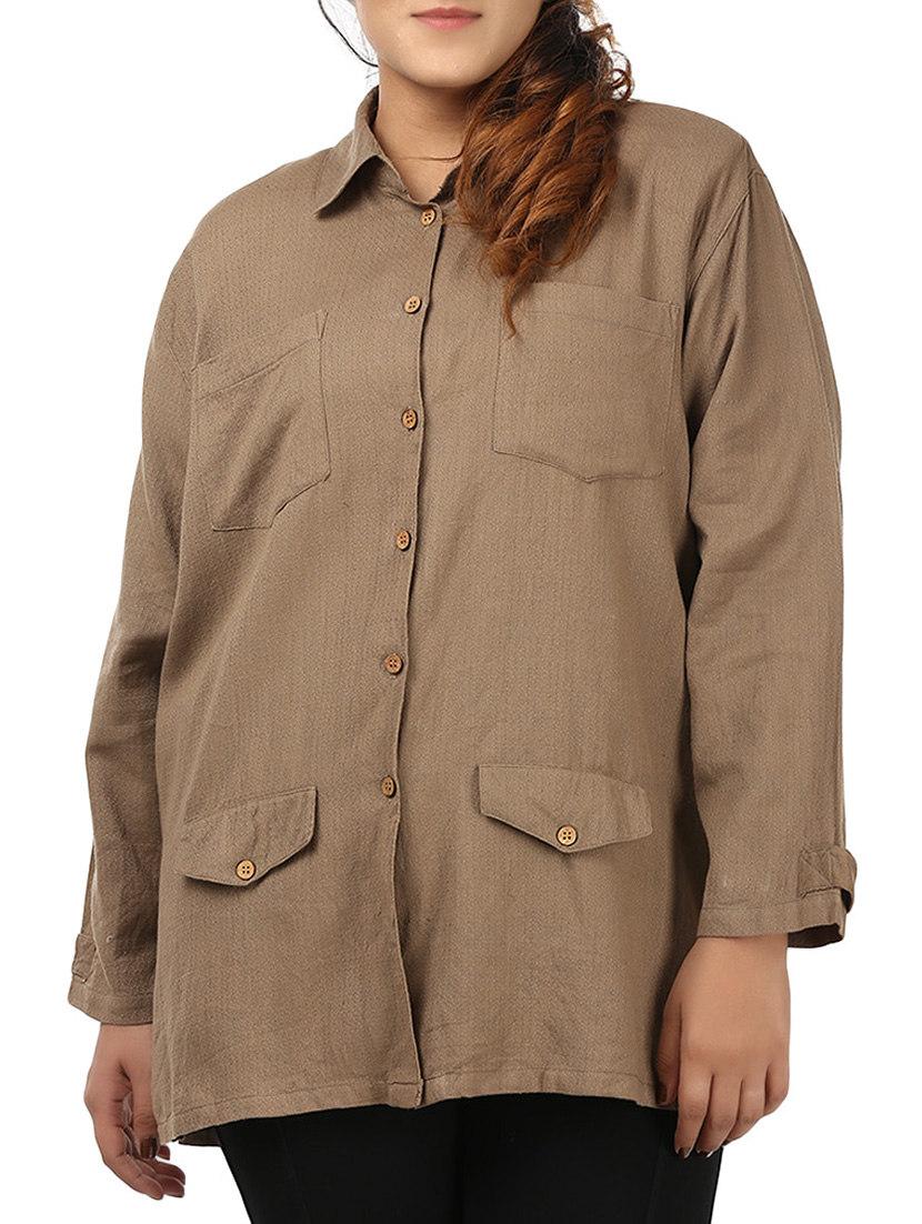 brown cotton plus shirt - 12496897 - Zoom Image - 1