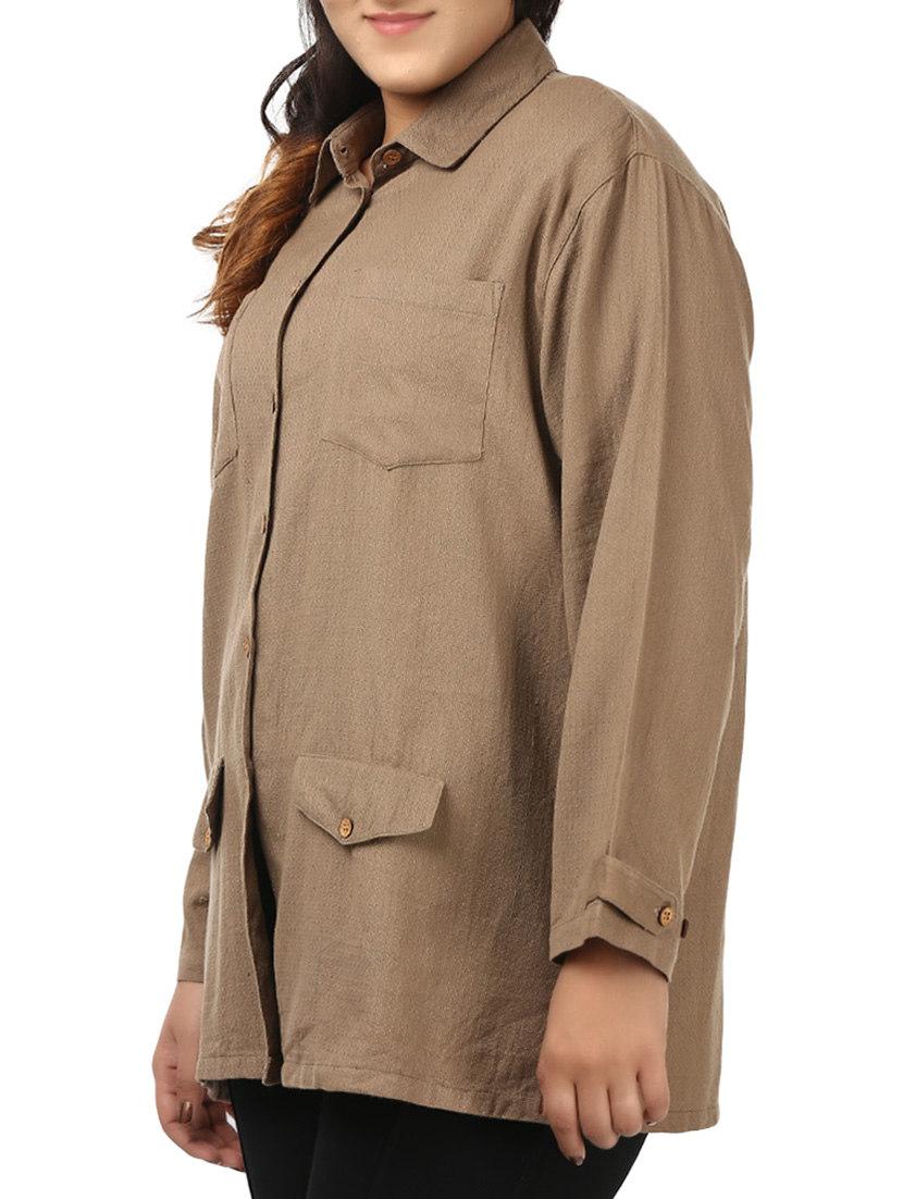 brown cotton plus shirt - 12496897 - Zoom Image - 2