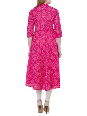 pink cotton anarkali kurta - 12502096 - Standard Image - 3