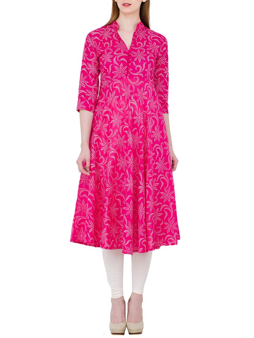 pink cotton anarkali kurta - 12502096 - Zoom Image - 1