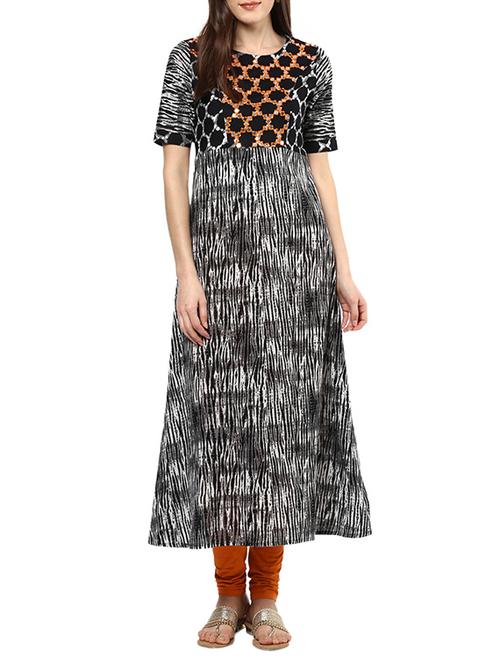 black cotton a-line kurta - 12512399 - Standard Image - 1