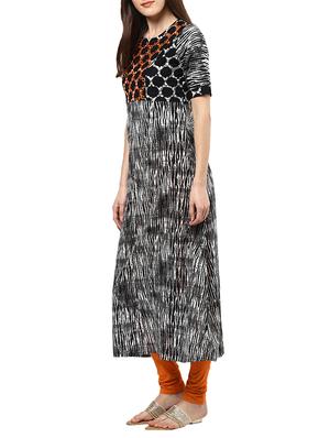 black cotton a-line kurta - 12512399 - Standard Image - 2