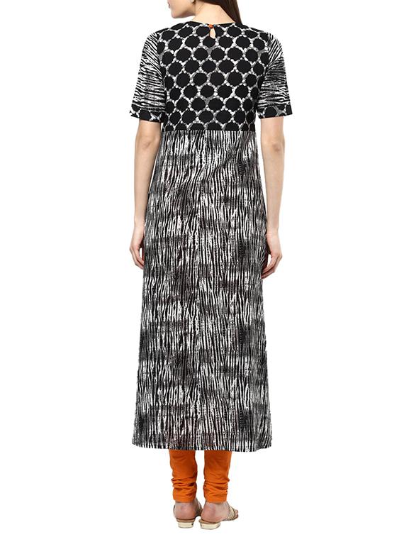 black cotton a-line kurta - 12512399 - Zoom Image - 3