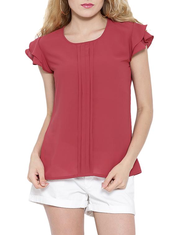 pintuck detail ruffled sleeve top - 12516461 - Zoom Image - 1