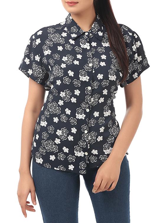 black floral printed viscose shirt - 12518277 - Zoom Image - 1