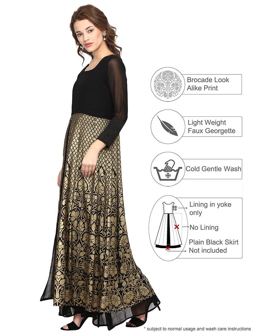 high slit gold print kurta - 12524542 - Zoom Image - 2