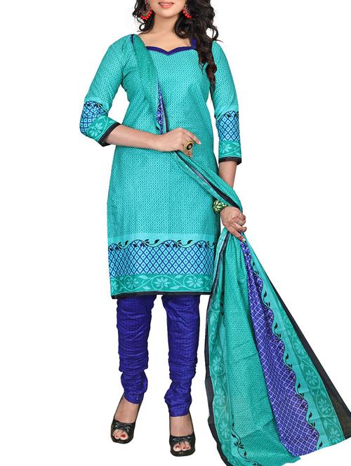blue cotton salwar suits unstitched suit - 12524729 - Standard Image - 1