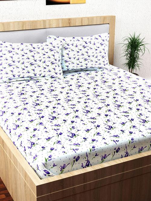 152 tc 100% cotton purple 1 double bedsheet with 2 pillow cover - 12524875 - Standard Image - 1