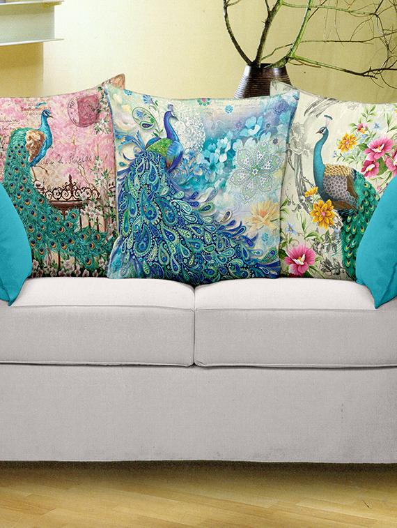 bianca blue feather peacock print cushion covers - 12552310 - Zoom Image - 1