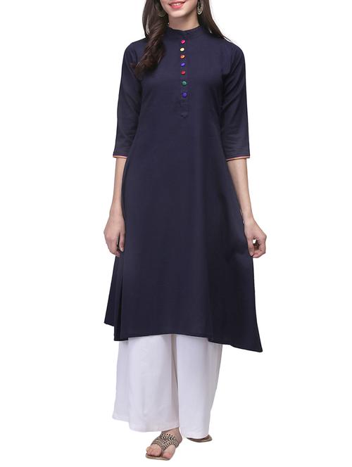 blue cotton a-line kurta - 12555145 - Standard Image - 1