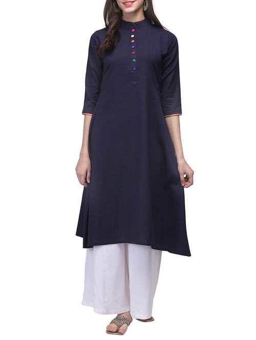 blue cotton a-line kurta - 12555145 -  Standard Image - 0