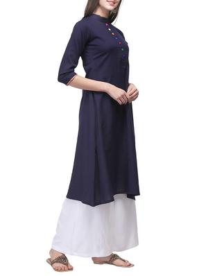 blue cotton a-line kurta - 12555145 - Standard Image - 2
