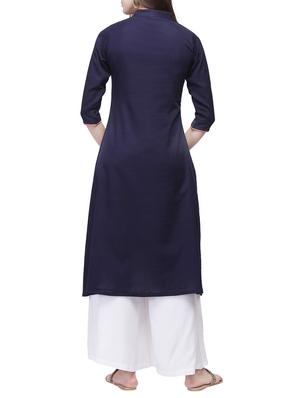 blue cotton a-line kurta - 12555145 - Standard Image - 3