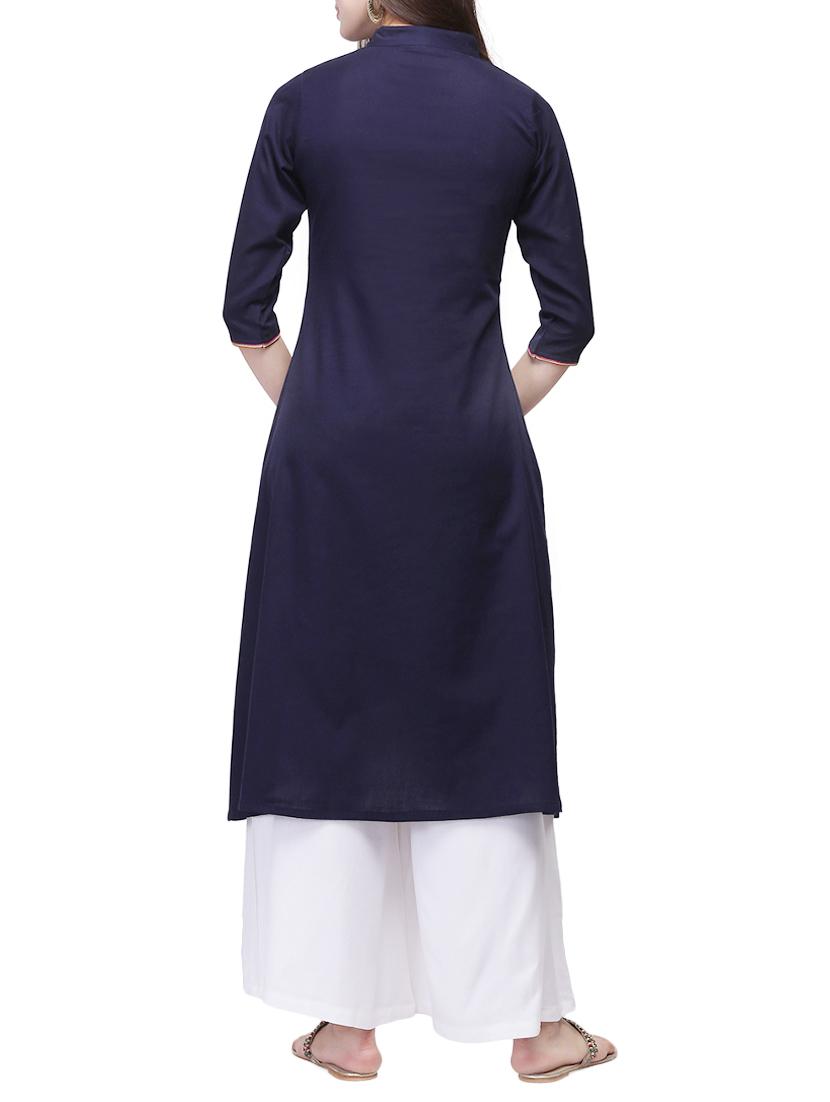 blue cotton a-line kurta - 12555145 - Zoom Image - 3