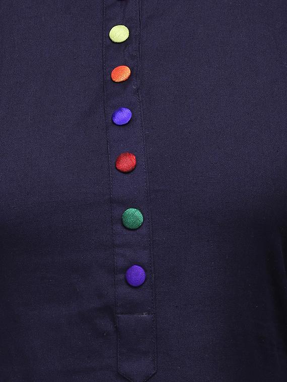 blue cotton a-line kurta - 12555145 - Zoom Image - 4