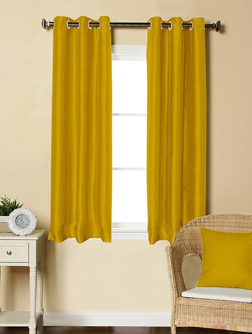 lushomes gold dupion silk curtain with 6 plastic eyelets (pack of 2 pcs) for windows - 12555420 - Standard Image - 1