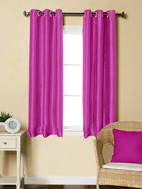 lushomes pink dupion silk curtain with 6 plastic eyelets (pack of 2 pcs) for windows - 12555423 - Standard Image - 1