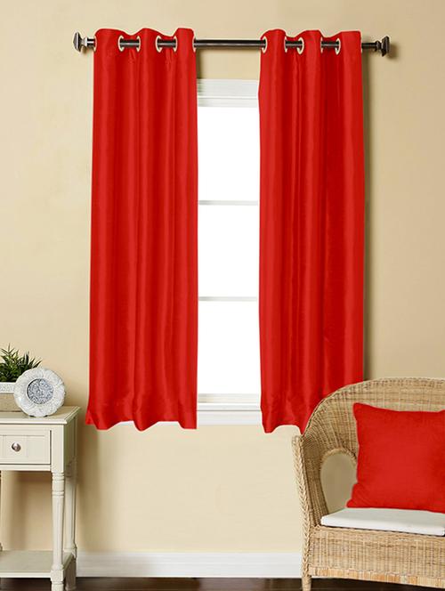 lushomes red dupion silk curtain with 6 plastic eyelets (pack of 2 pcs) for windows - 12555425 - Standard Image - 1
