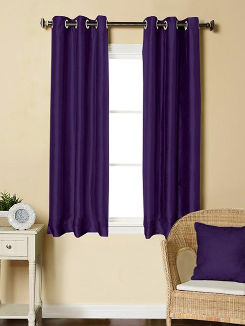 lushomes purple dupion silk curtain with 6 plastic eyelets (pack of 2 pcs) for windows - 12555426 - Standard Image - 1