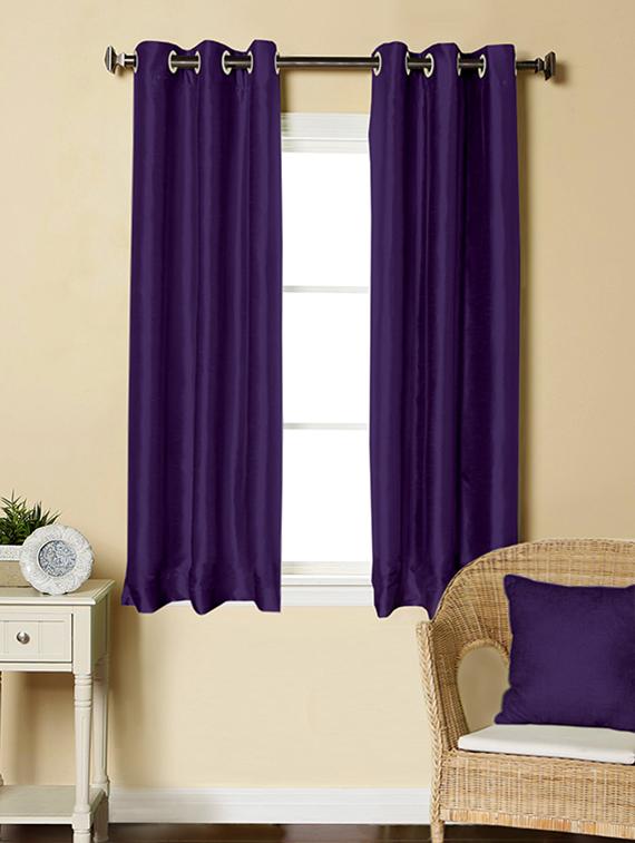 lushomes purple dupion silk curtain with 6 plastic eyelets (pack of 2 pcs) for windows - 12555426 - Zoom Image - 1
