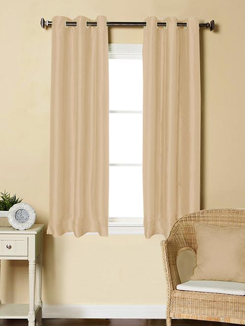 lushomes cream dupion silk curtain with 6 plastic eyelets (pack of 2 pcs) for windows - 12555427 - Standard Image - 1