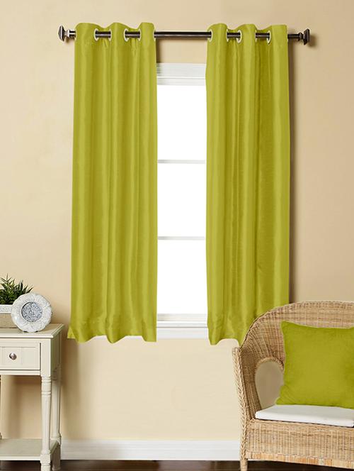 lushomes green dupion silk curtain with 6 plastic eyelets (pack of 2 pcs) for windows - 12555428 - Standard Image - 1