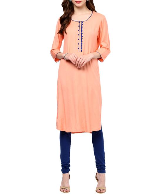 peach rayon long kurta kurta - 12555440 - Standard Image - 1
