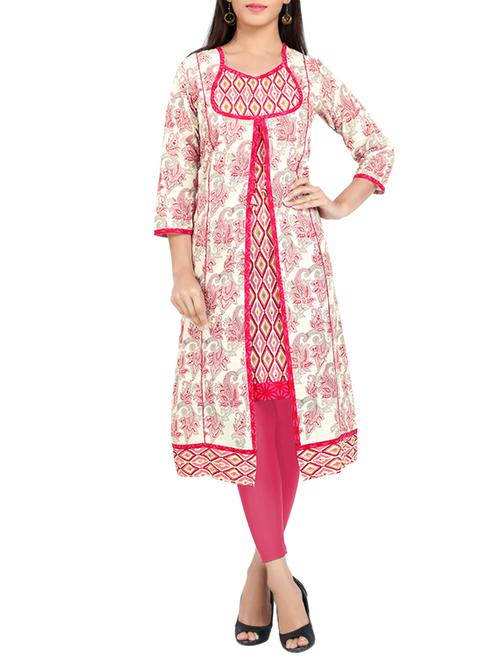 pink cotton layered kurta - 12555587 - Standard Image - 1