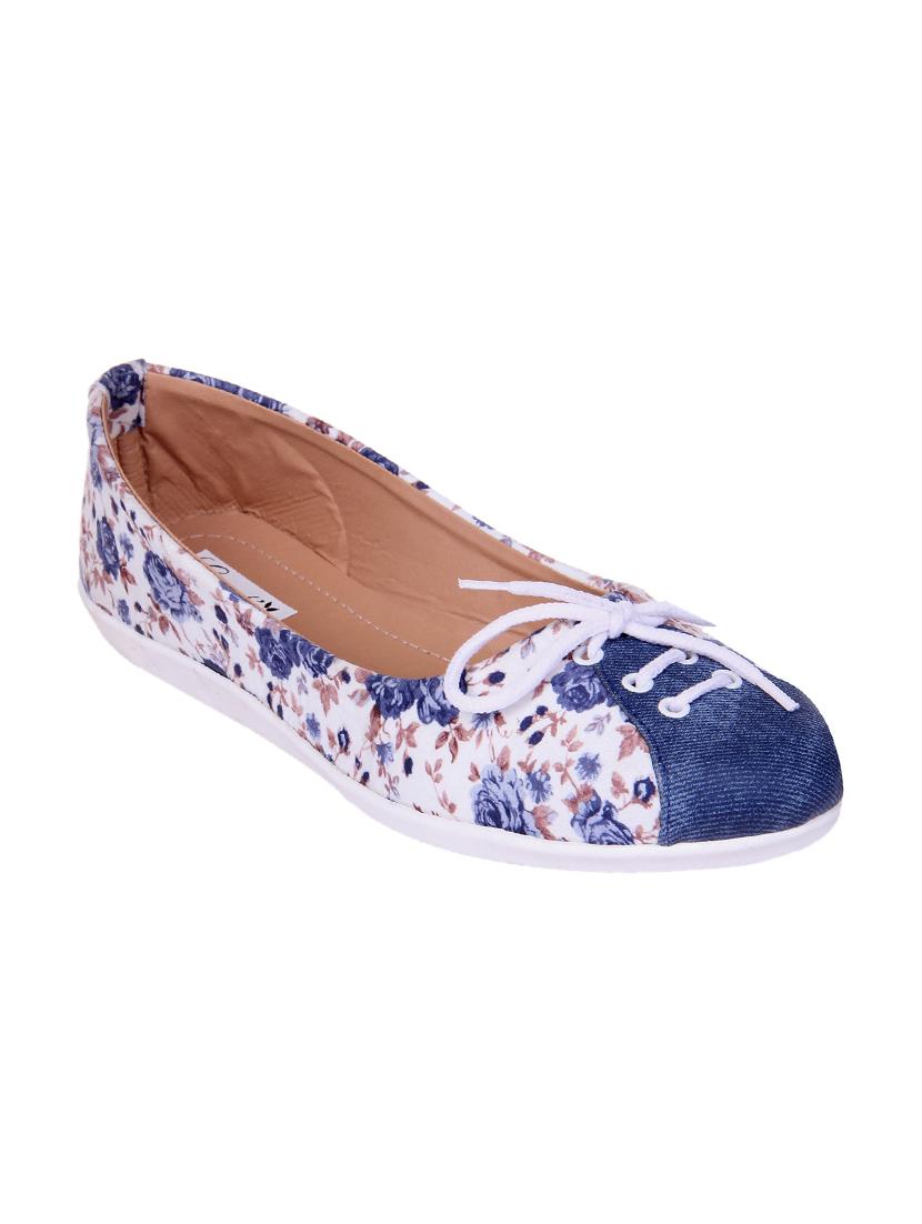 blue fabric slip on ballerina