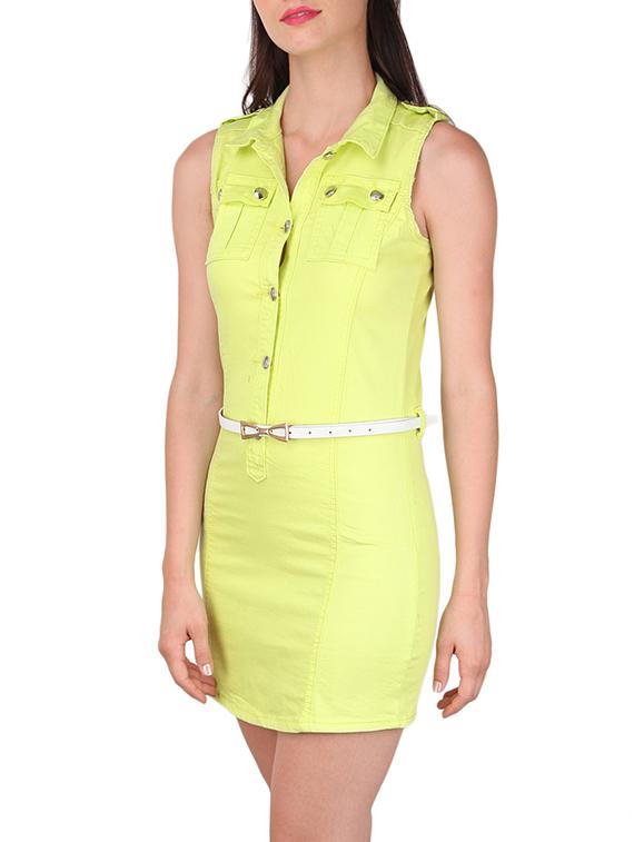 belted button detail sheath dress - 12558829 - Zoom Image - 2