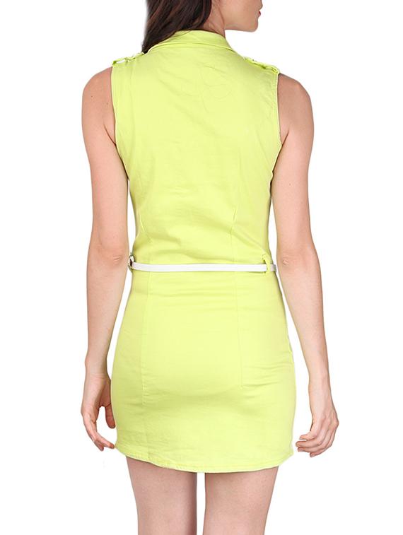belted button detail sheath dress - 12558829 - Zoom Image - 3