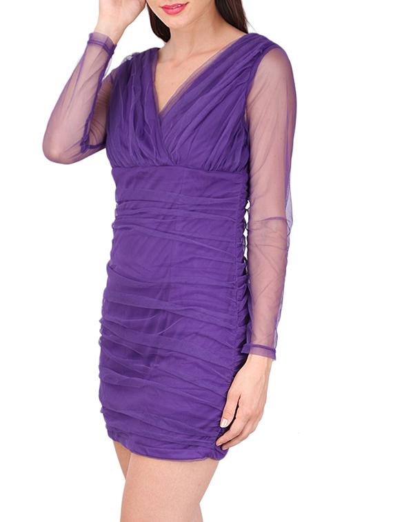 mesh overlay surplice sheath dress - 12558856 - Zoom Image - 2