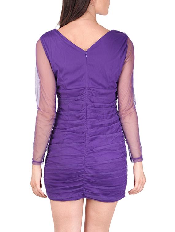 mesh overlay surplice sheath dress - 12558856 - Zoom Image - 3