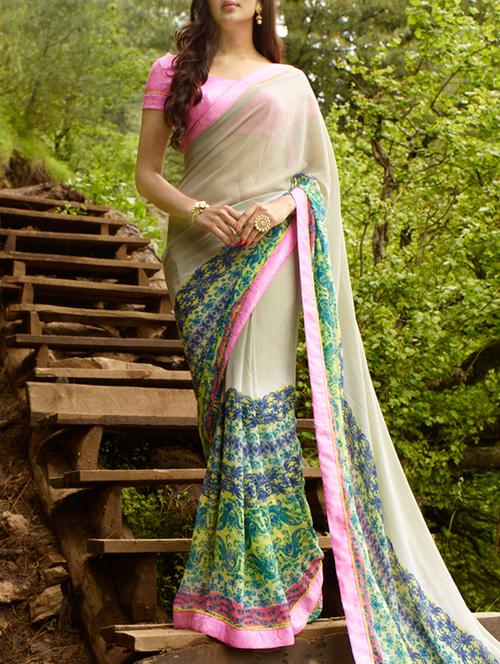 multi colored georgette saree with blouse - 12559008 -  Standard Image - 0