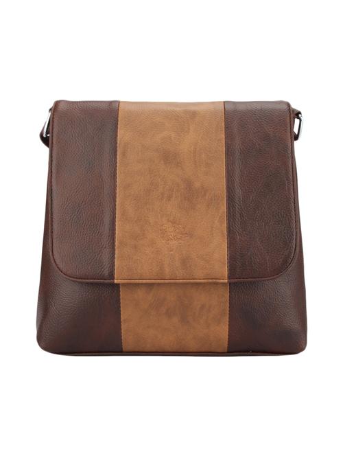 Brown leatherette color block sling bag - 12562676 -  Standard Image - 0