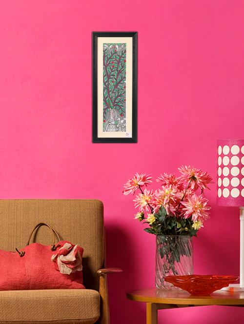 imithila vibrant mithila painting of a fruitful tree with home to several birds (65 x 27 cms) - 12563981 - Standard Image - 1