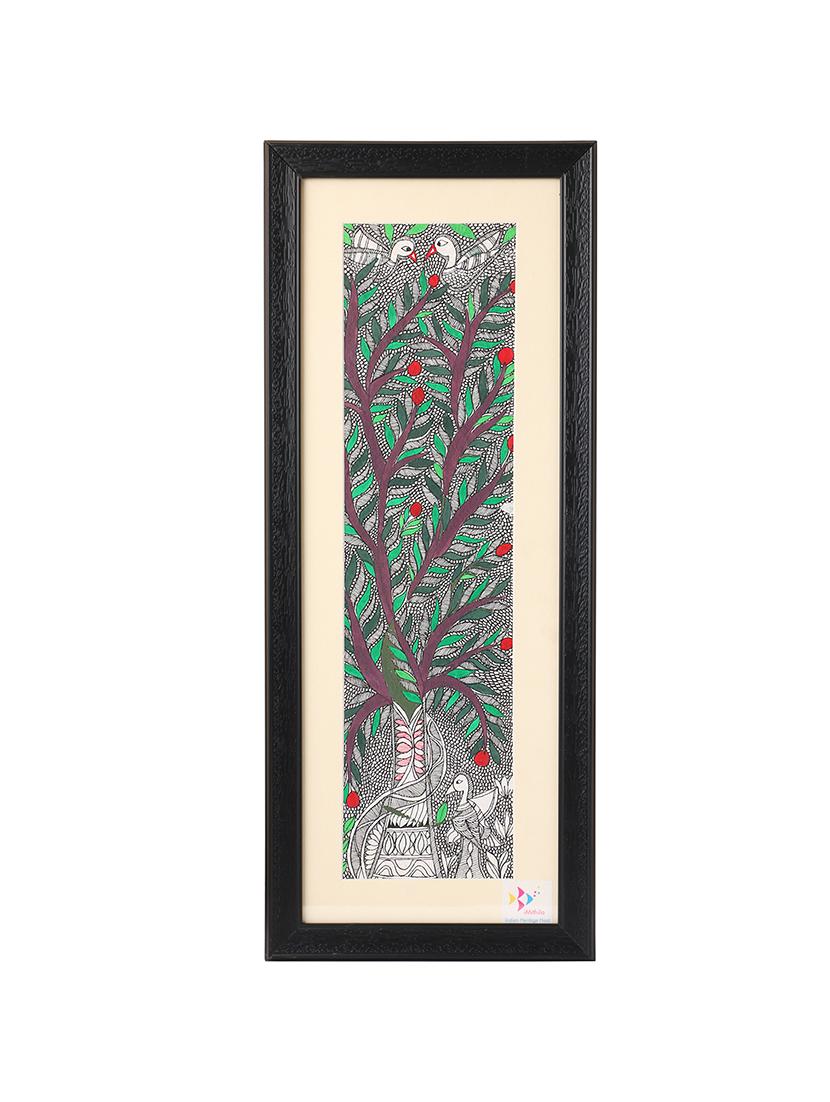 imithila vibrant mithila painting of a fruitful tree with home to several birds (65 x 27 cms) - 12563981 - Zoom Image - 2