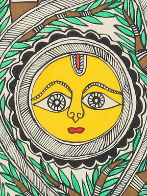 imithila mithila painting exemplifying three forms of lord sun (66 x 28 cms) - 12563987 - Standard Image - 4